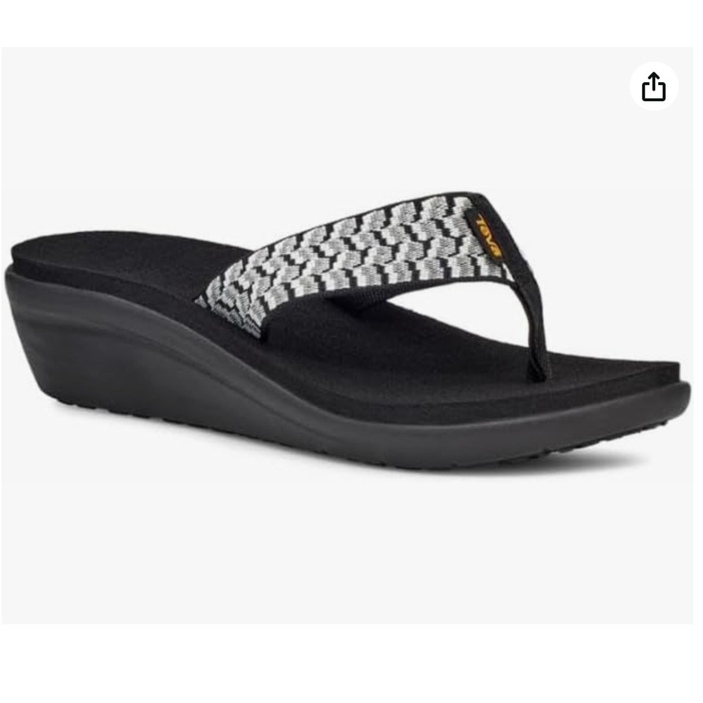 Teva Voya Wedge Thong Sandals Comfort Fashion Black White‎ Women 8 UK 6 EU 39